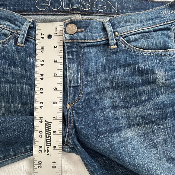 Goldsign Womens Mid-Rise Straight-Leg Jeans Blue Denim Distressed Made in USA - Picture 9 of 11